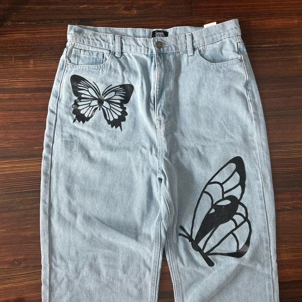 Butterfly Print Light Blue Jeans - Image 2