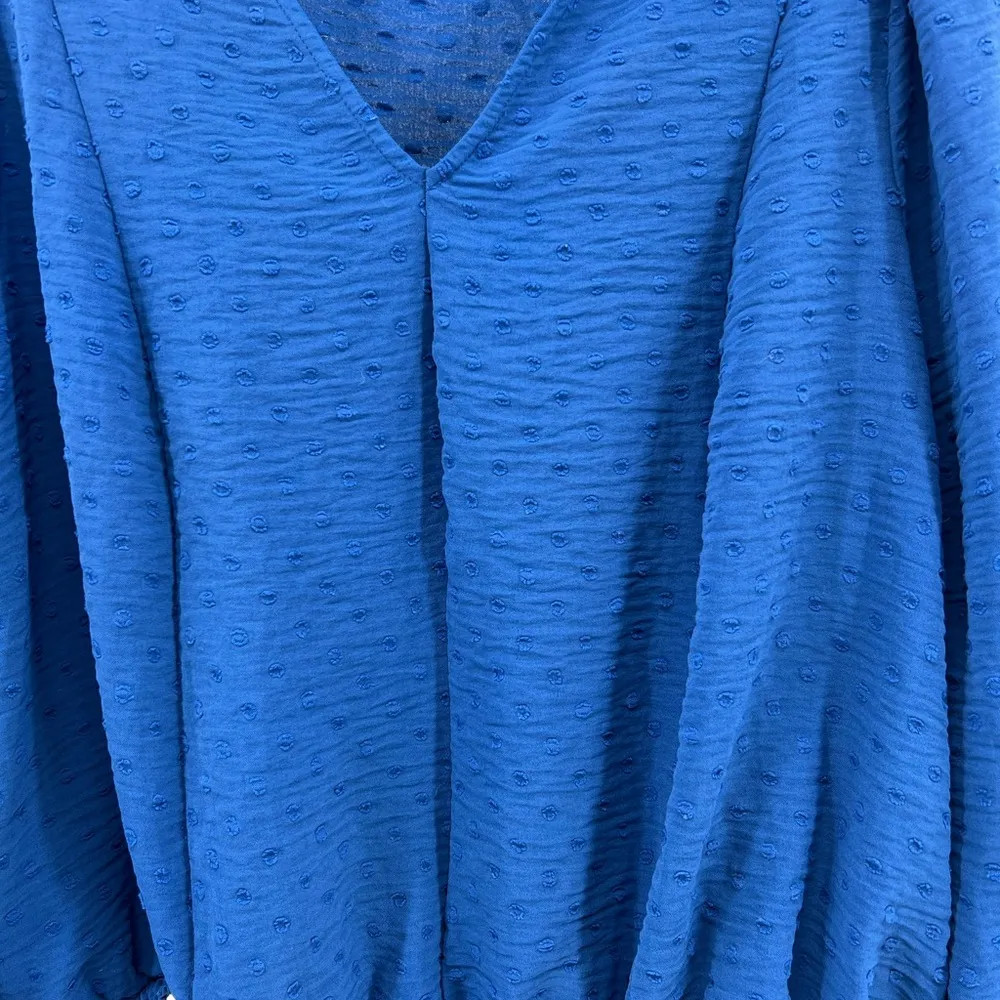 Lane Bryant royal blue long sleeve 16 Swiss dot v-neck top popover cutout detail - Image 4