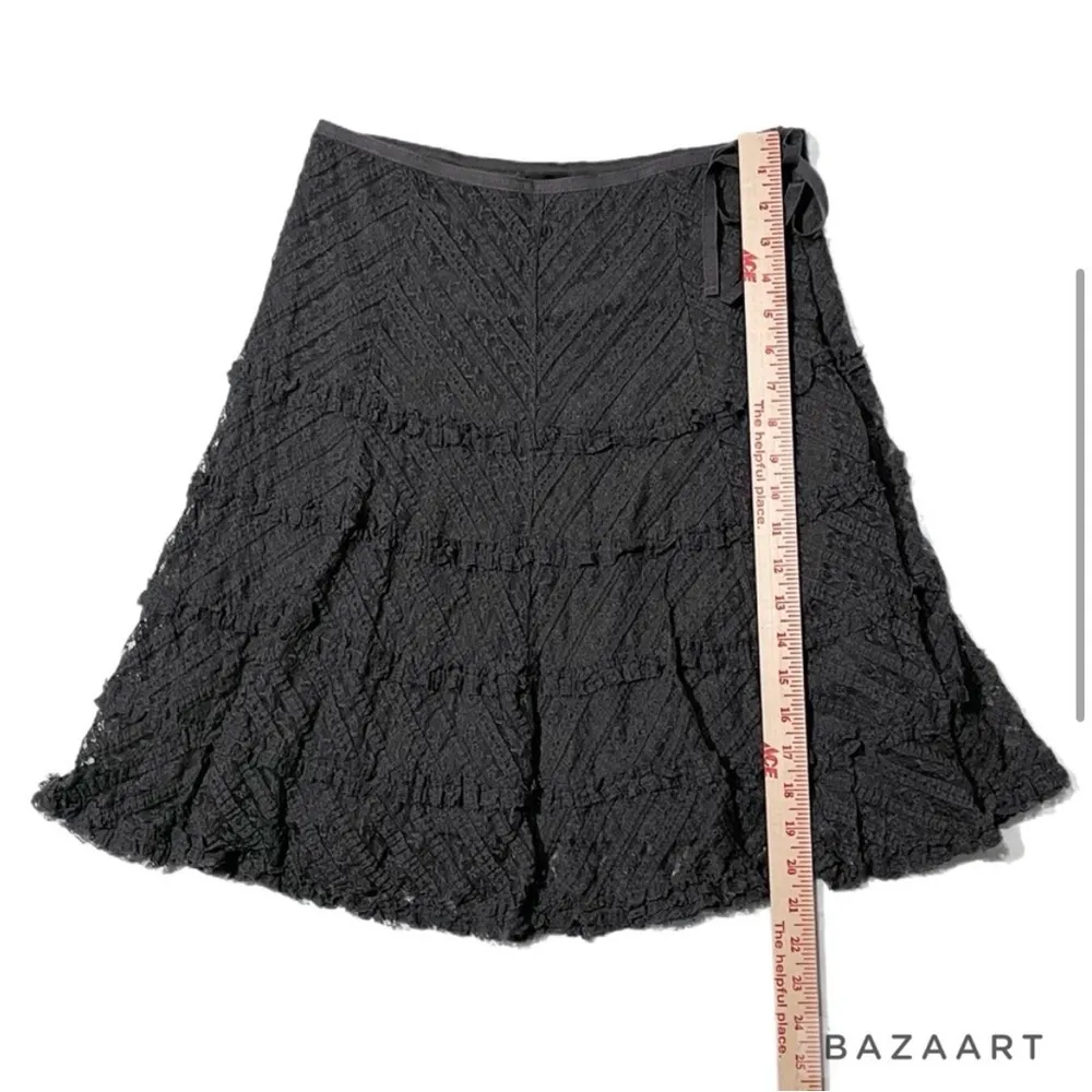 Tara Jarmon Charcoal Gray Lace Woven Tiered Lined Midi Fairy Skirt Size Small - Image 4