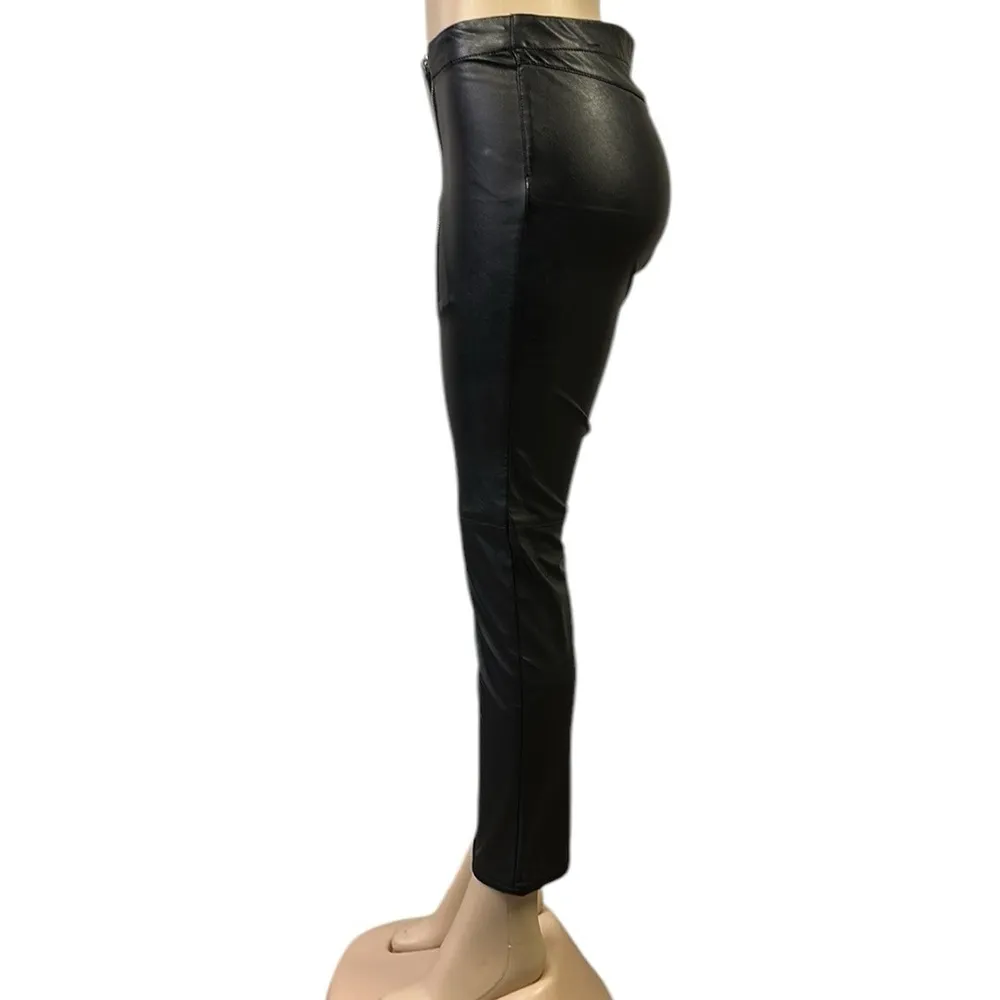 Cheap Monday Black Faux Leather Double Hook Zipper Front Crop Pants Womens Small - Image 2