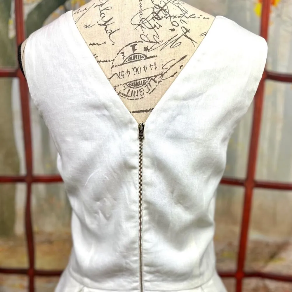 Socapri 100% Flax White Midi Dress Ivory Made in Italy 46 (10 us) - Image 11