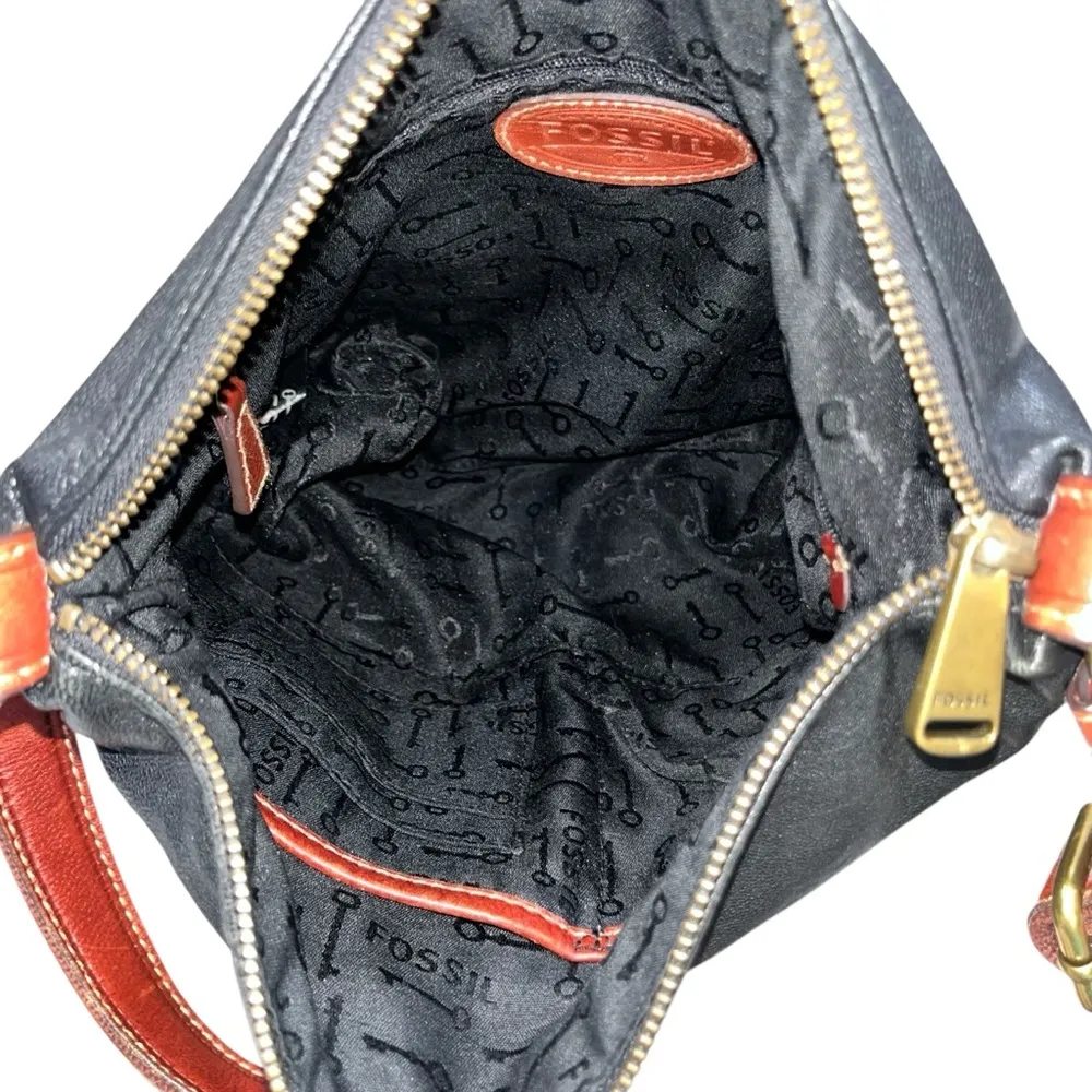 Fossil Black & Brown Leather Crossbody Purse Bag - Image 7