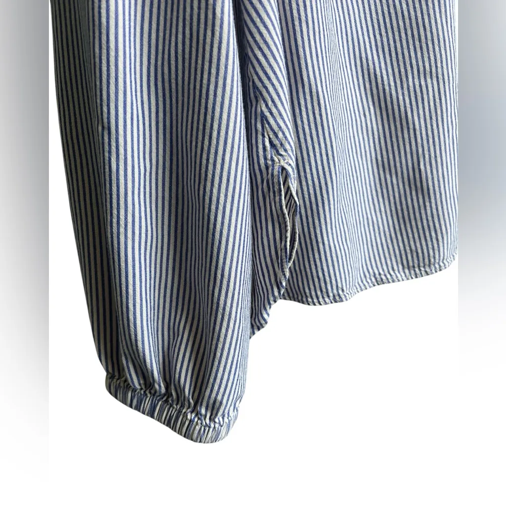 Madewell Navy Stripe Collarless Ruffle-Sleeve Shirt XL - Image 5