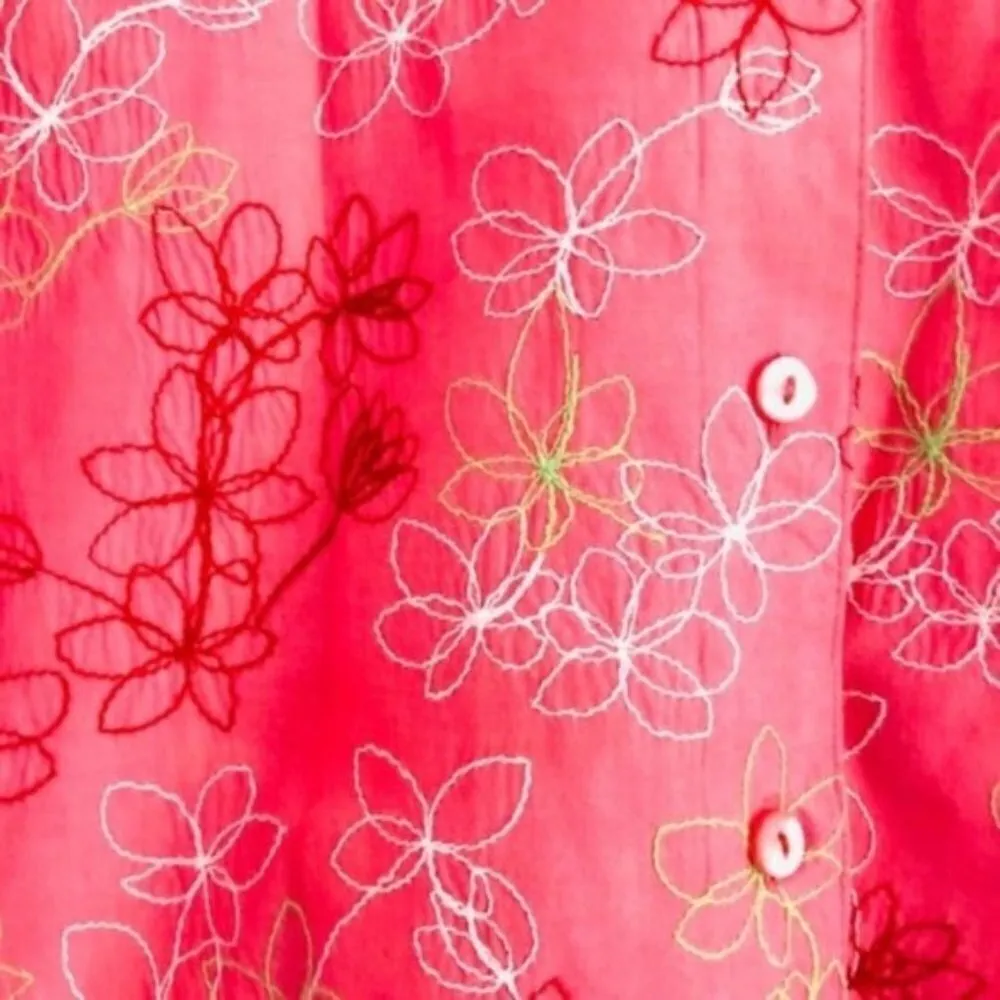 Foxcroft Top 8 Long Sleeve Button Down Floral Embroidery Pink Boho Nature Shaped - Image 3