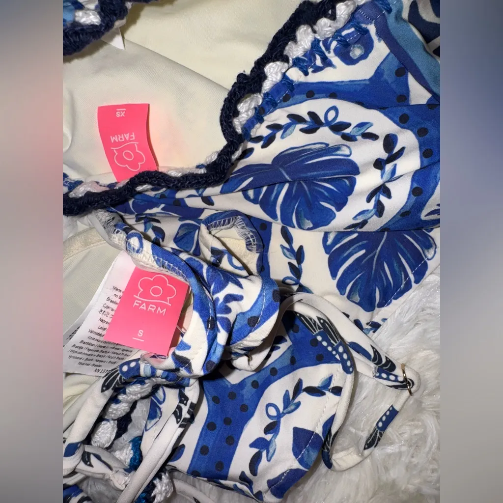 NEW Farm Rio Blue Tile Dream Bikini SET, TOP sz S, Bottom Sz XS - Image 7
