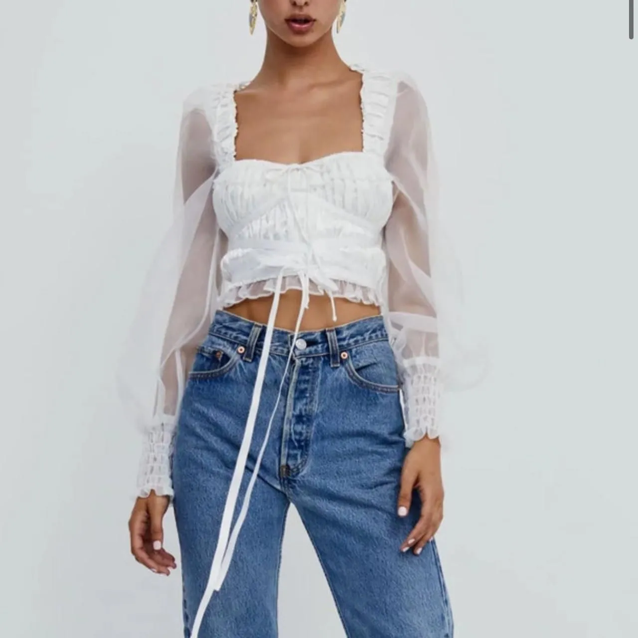 For Love & Lemons Gabrielle Satin Organza Corset Top Coquette Romantic Lace-Up S - Image 4