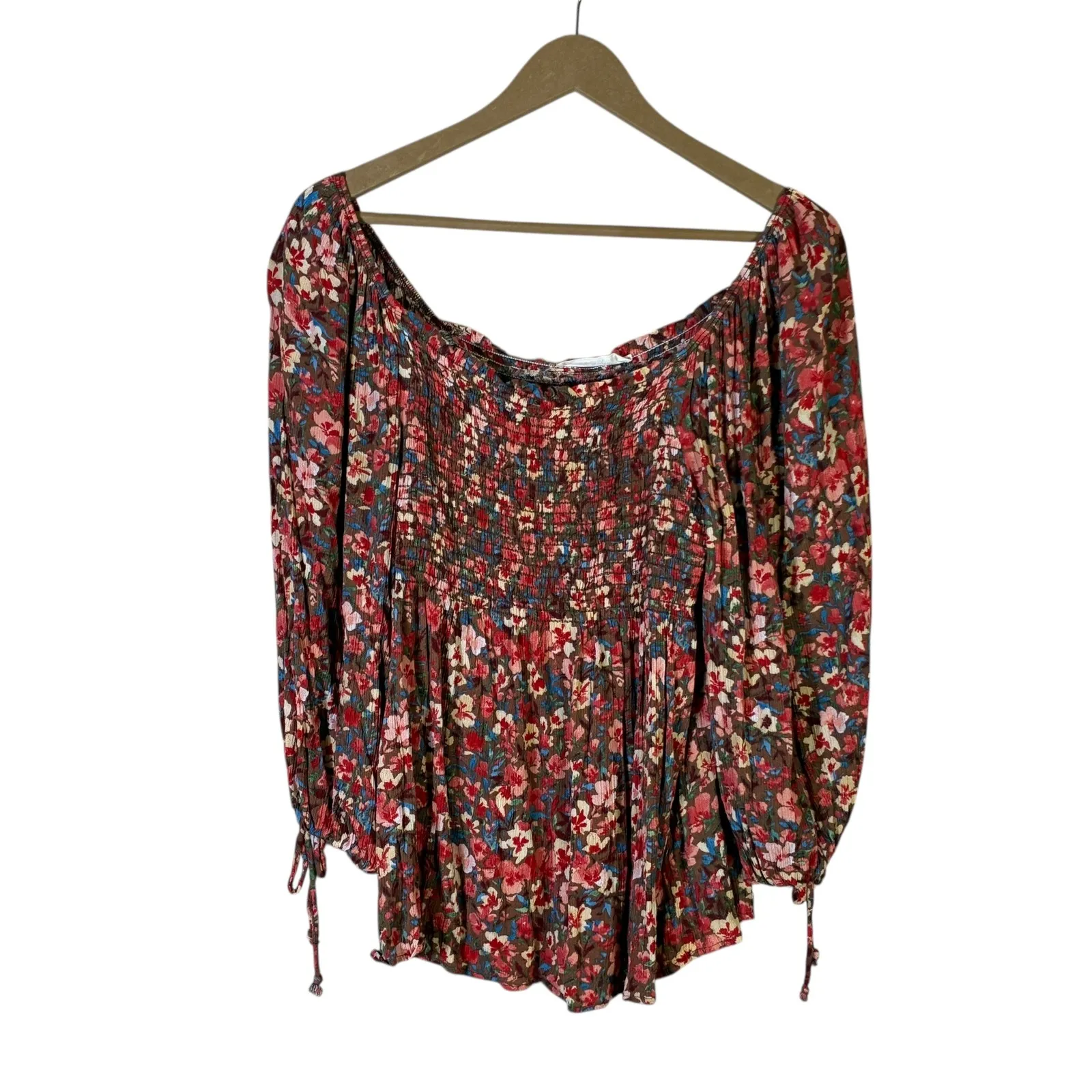 Vine & Love Smocked Bust Floral Print Long Sleeve Top M - Image 4