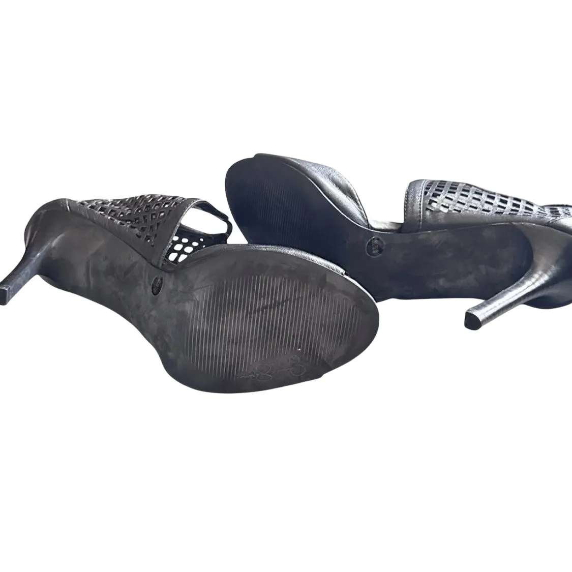 Jessica Simpson Womens Black Mesh Jersee Peep Toe Stiletto Dress Sandals Heels - Image 8