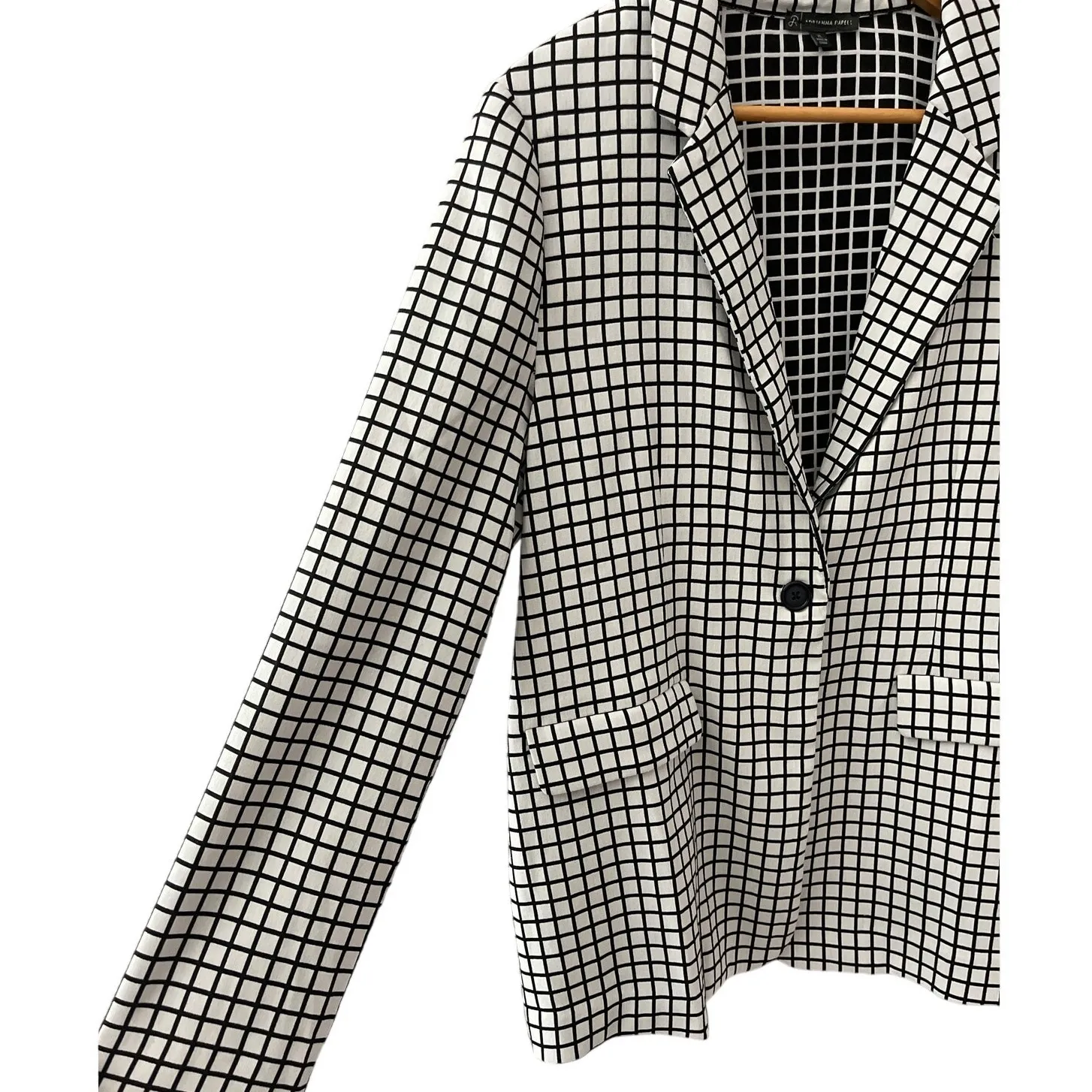 Adrianna Papell Plus Stretch Black‎ & White Checkered One Button Blazer Size CL - Image 7