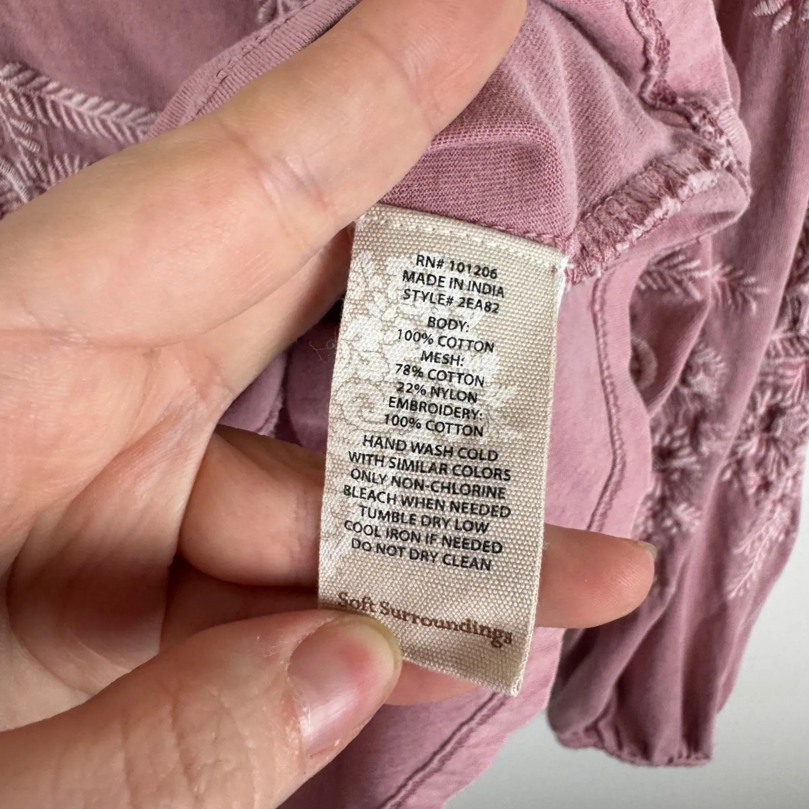 Soft Surroundings Floral Embroidered Blouse Small Pink Boho Peasant Long Sleeve - Image 6