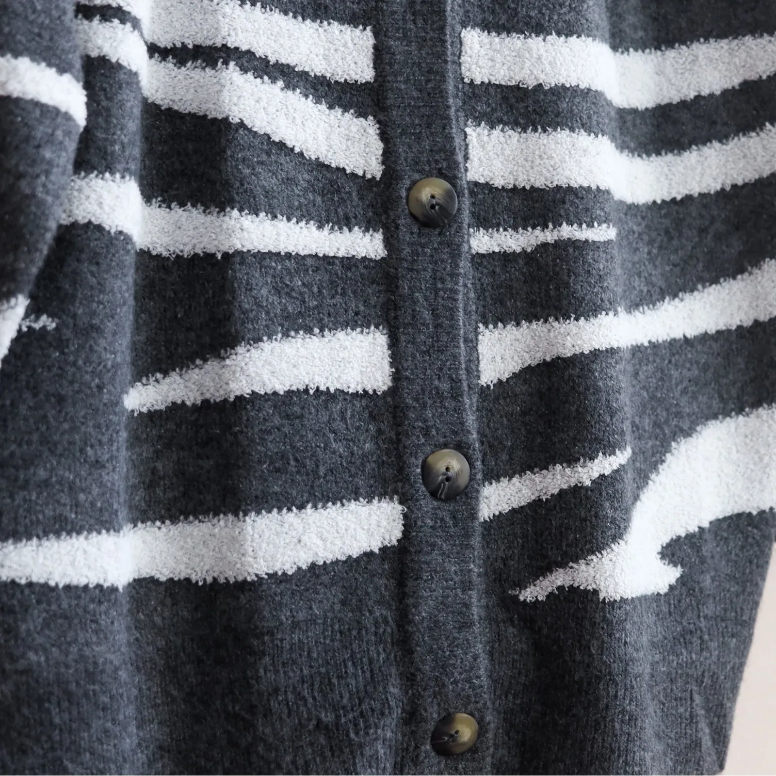 Michael Stars Tiger Striped Nell Cardigan Sweater Womens 1X Gray Charcoal NWT - Image 13