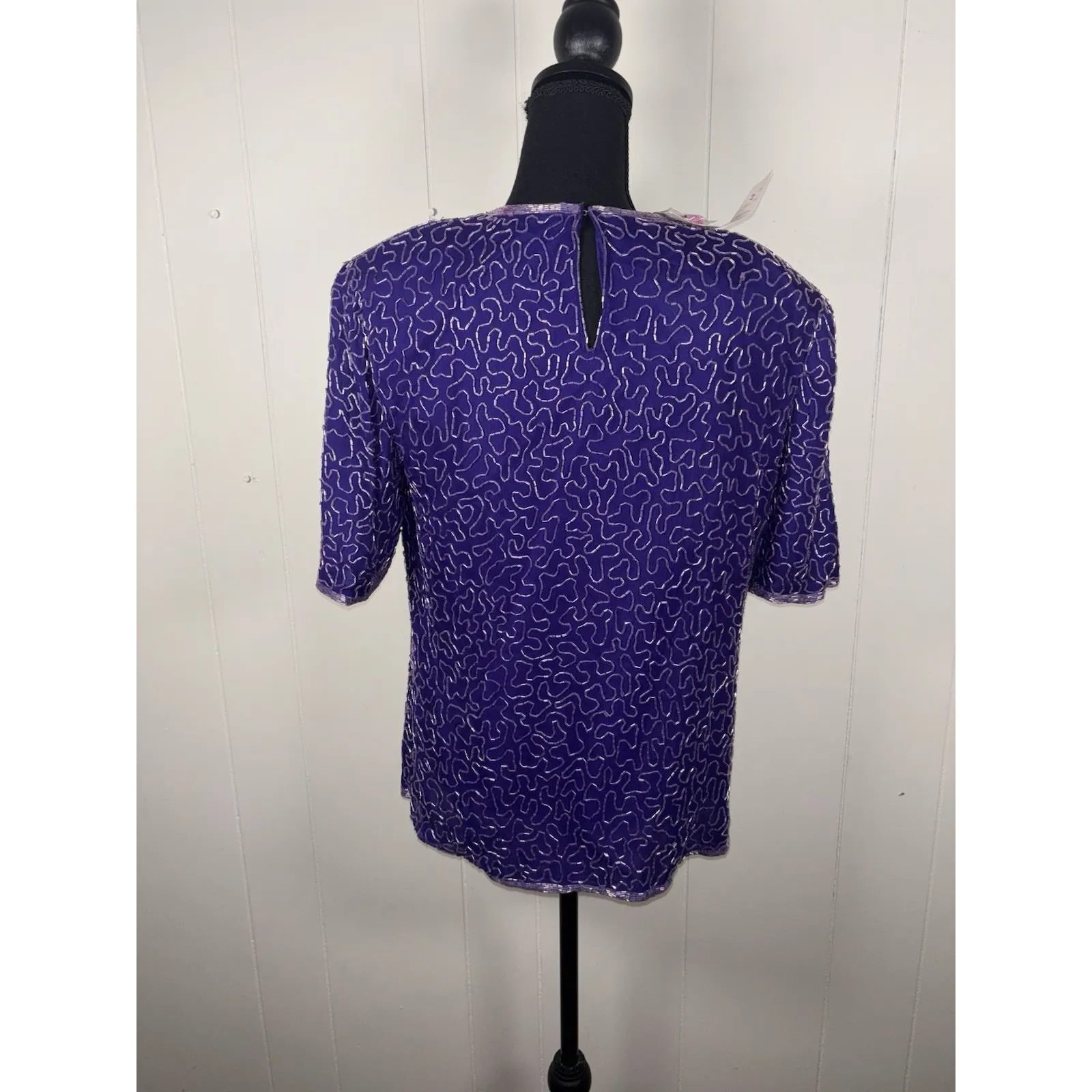 lawrence kazar beaded top vintage purple silk xl NWT - Image 2