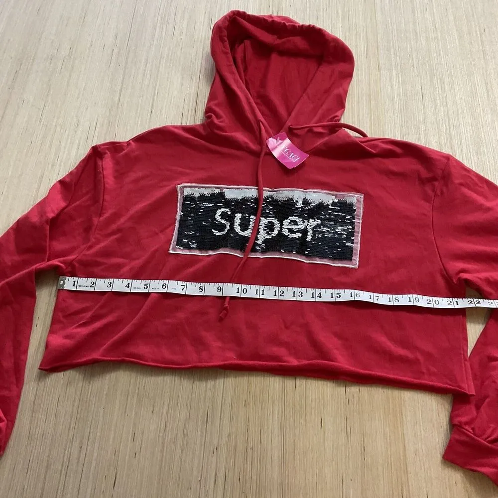 A’GACI Long Sleeve Red Super Sassy Cropped Sweatshirt Top Womens Small New - Image 2