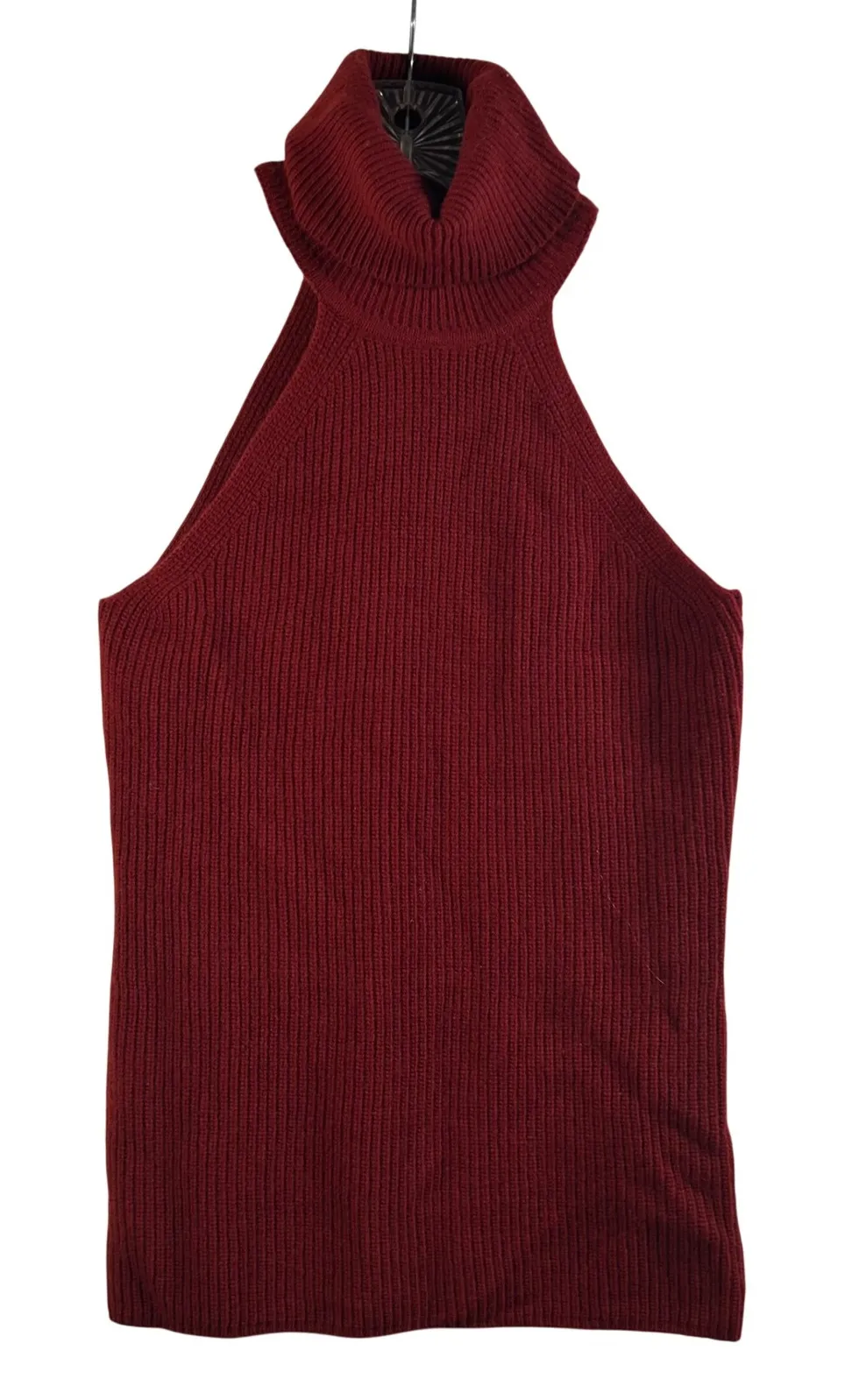 REISS Burgundy Wool Cashmere Blend Ribbed Turtleneck Sleeveless Sweater Top M - Image 1