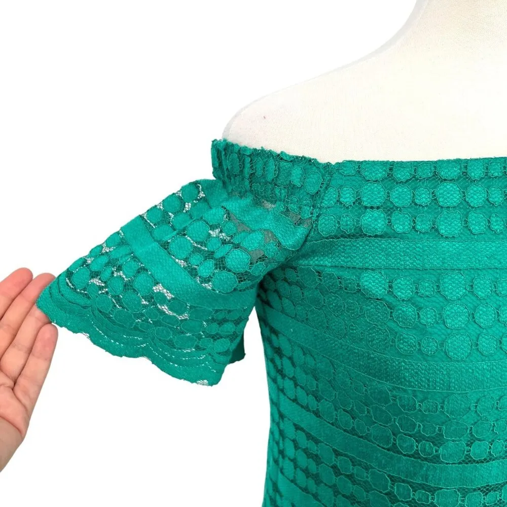 Trina Turk Merengue Green Off-Shoulder Lace Dress Size Medium - Image 6
