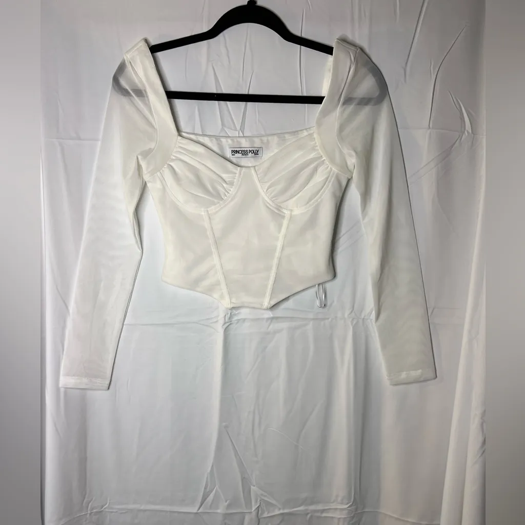 Princess Polly BRUNA TOP LONG SLEEVE WHITE Size 4 - Image 4