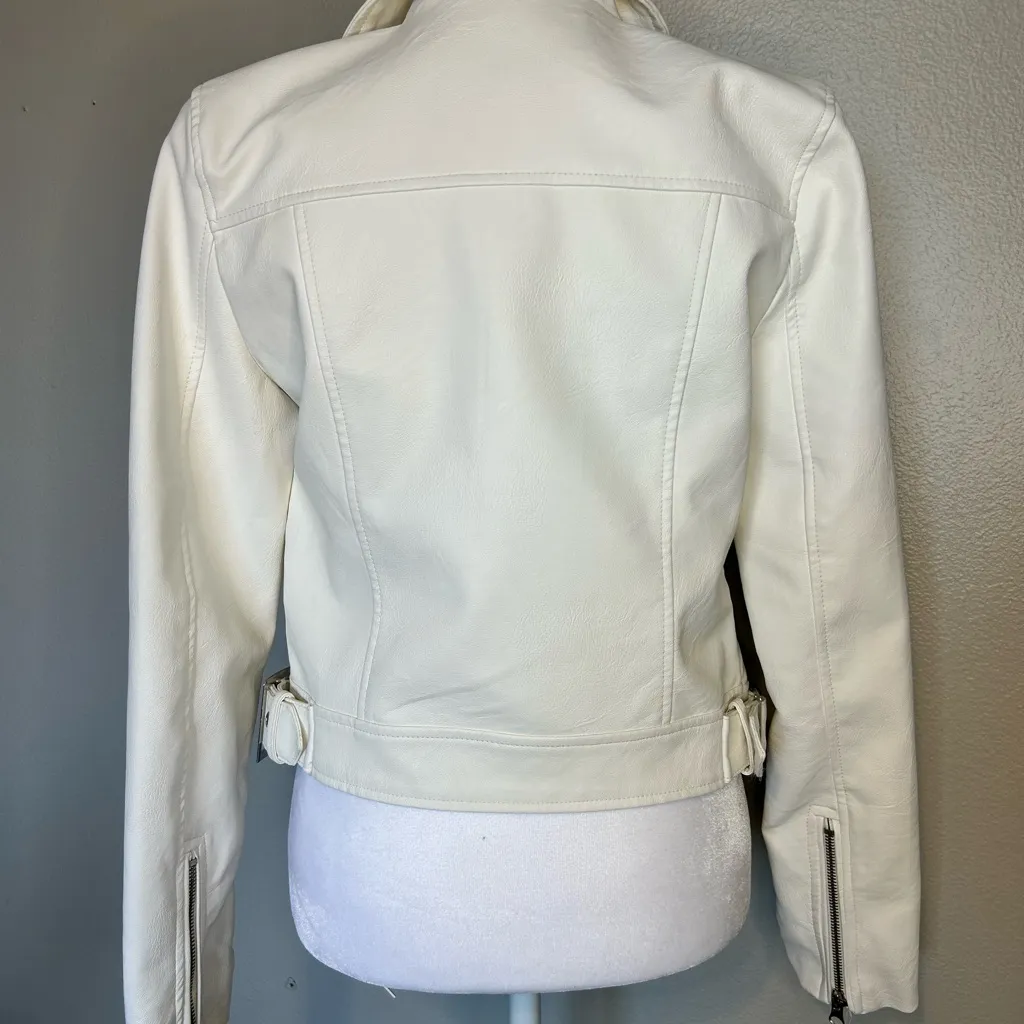 Love Tree Women's Ivory Faux Leather Jacket - Image 4
