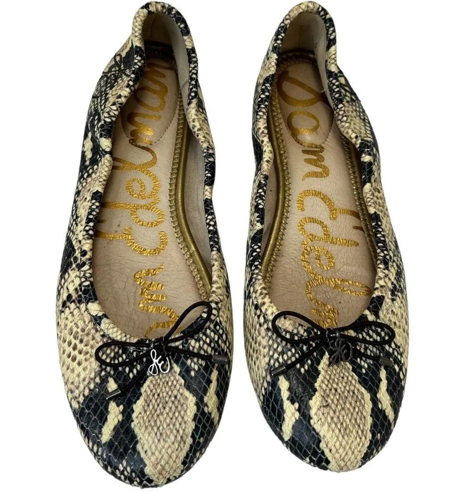 Sam Edelman Felicia Leather Snake Reptile Ballet Flats Black Tan 7 - Image 2