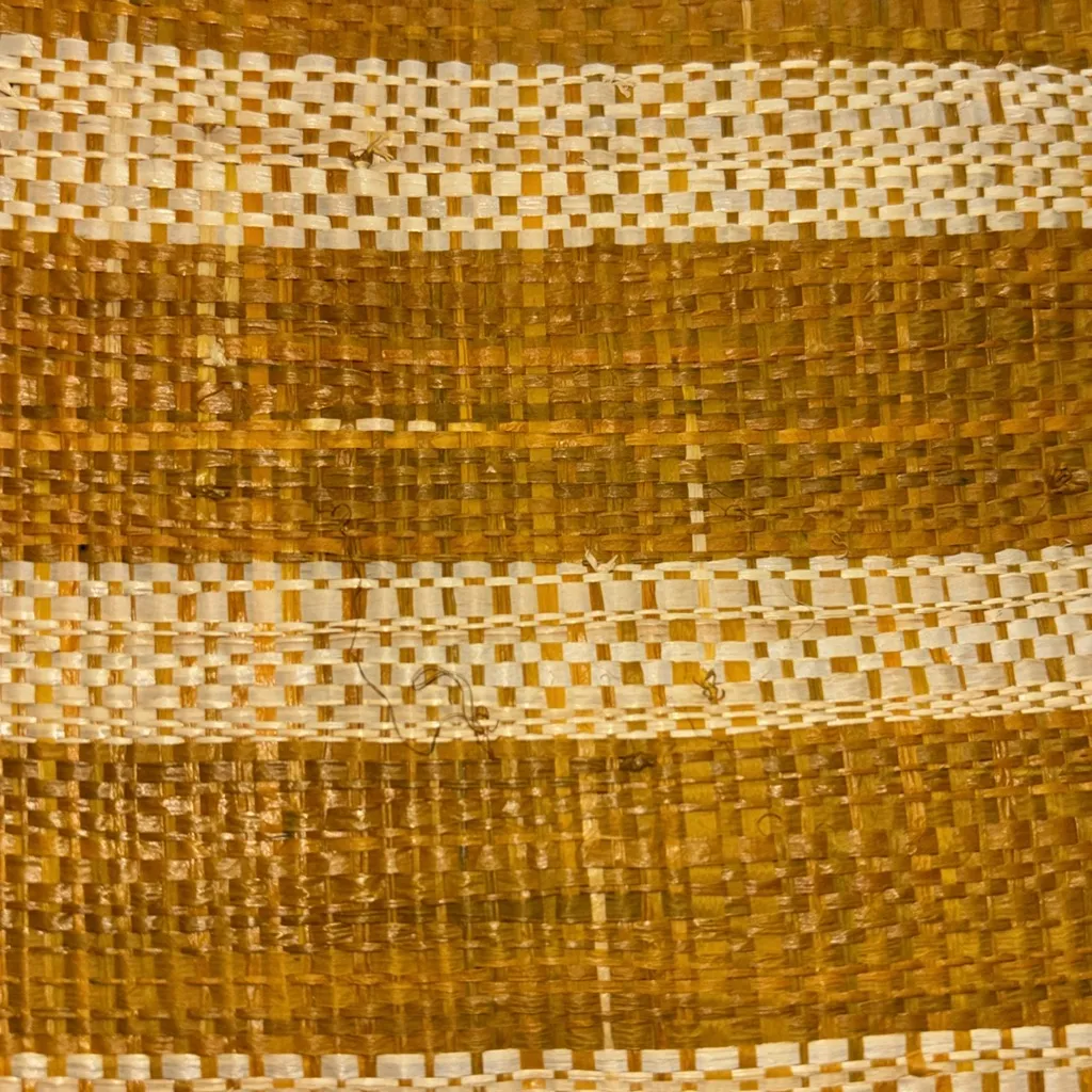 Striped Cream and Golden Orange Women's Woven Straw Bag with Tassel Design Tan - Image 5