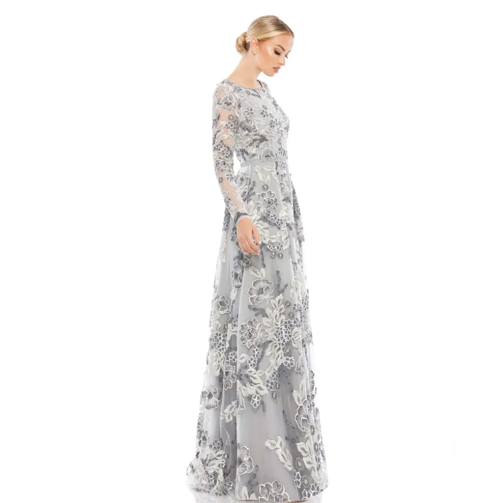 Mac Duggal Floral Embellished Illusion Sleeve Embroidered A-Line Gown- NWT - Image 3