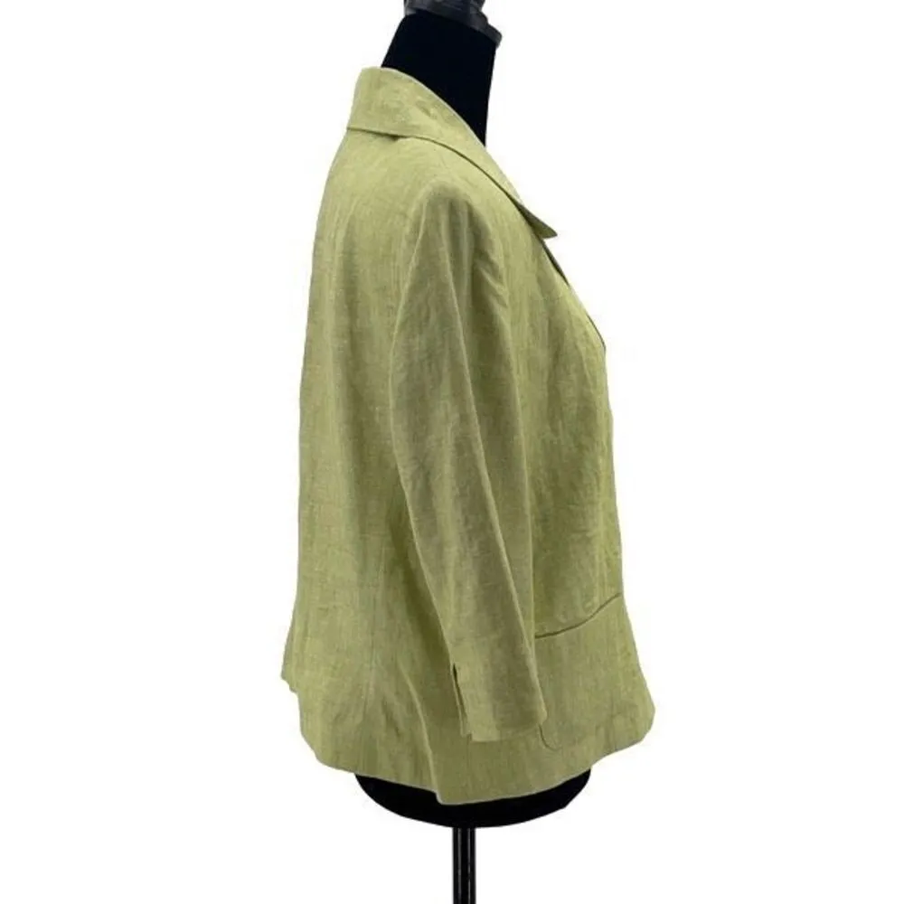 Trousers Etc.‎ Womens Linen Blend Button Front Notch Blazer Size 10 Green - Image 3