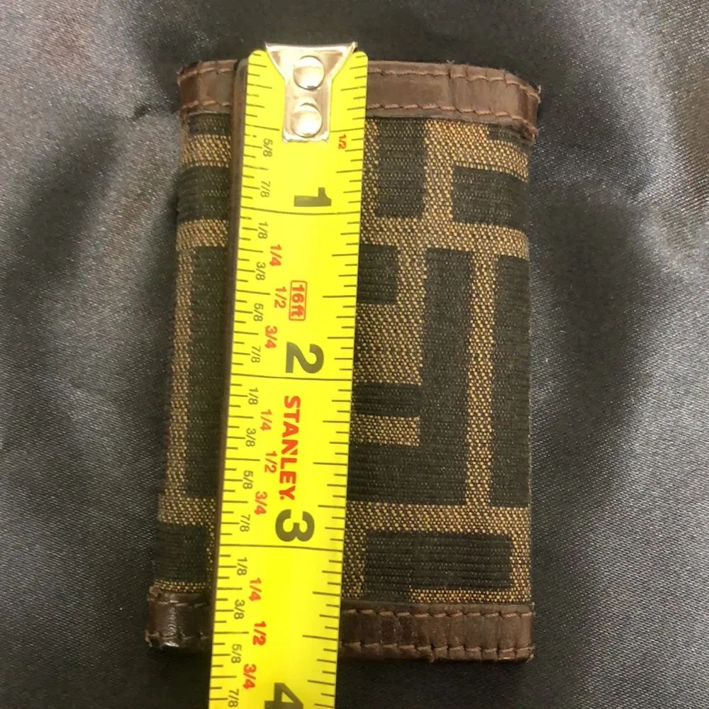 FENDI Zucca Tan Navy Canvas and Brown Leather Trim Snap Close Trifold Key Case - Image 11