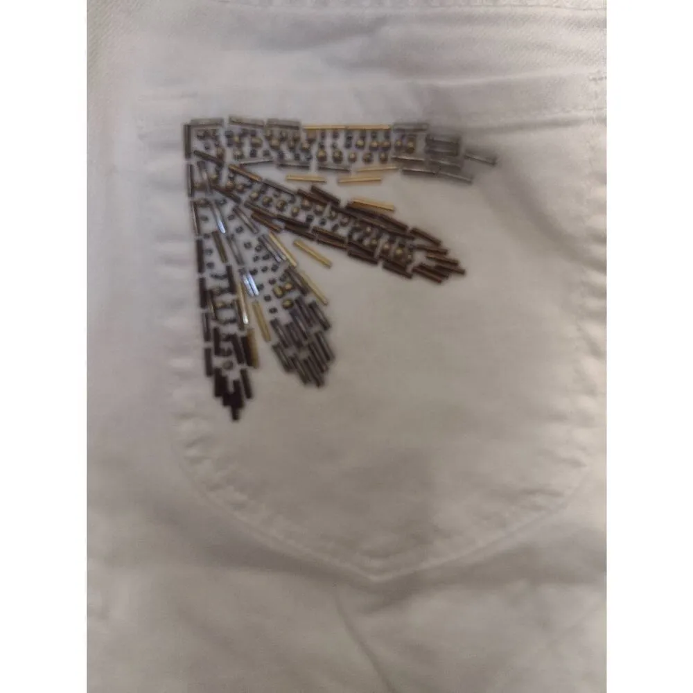 NWT Chico's Size 1 Ankle The Ultimate Fit White Beaded Pocket Skinny Jeans - Image 5