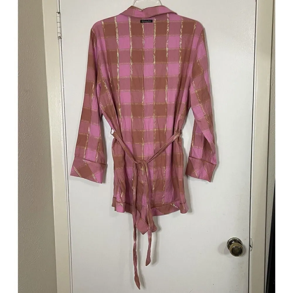 NEW! Victoria's Secret Flannel Tie Romper Rose pink Plaid Pajama lounge Medium - Image 6