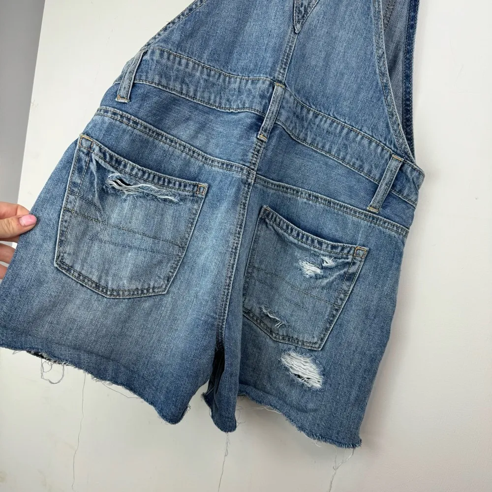 American Eagle Womens Shortalls Sz XS Light Medium Wash Distressed Relaxed Fit - Image 10