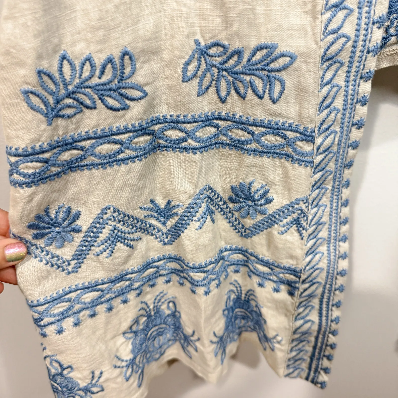 Johnny Was Gray Linen Blue Embroidered Open Front Vest NWT Boho - Image 2