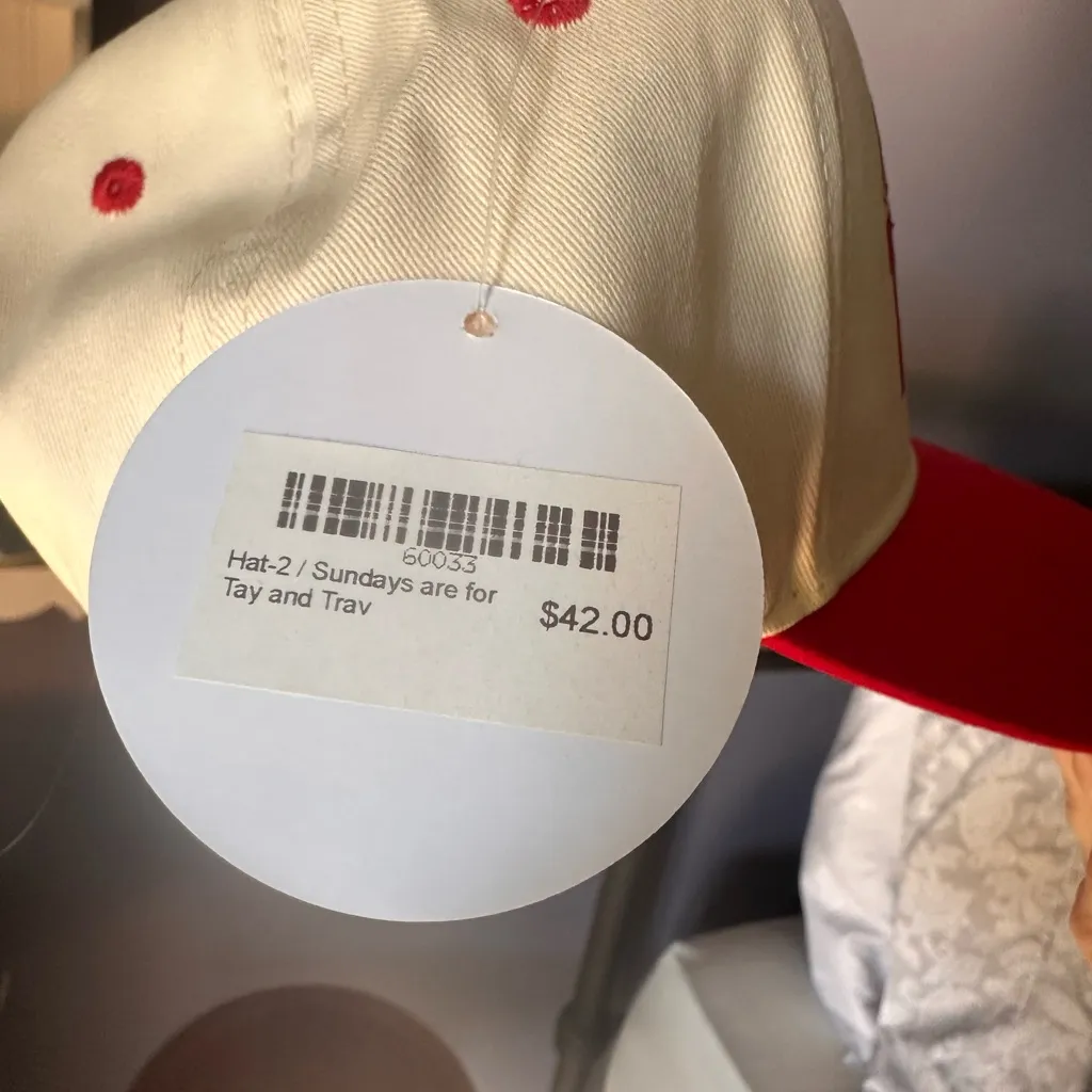 Golf Hat “Sundays are for Tay and Trav” Red/Cream Off White Adjustable Red - Image 3
