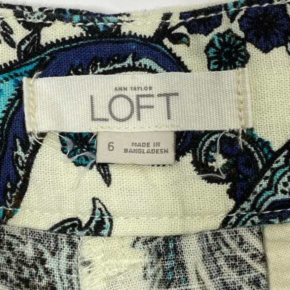 Whimsigoth Linen‎ Blend Shorts Sz 6 Paisley Preppy Cream Blue Dressy Chino Boho - Image 3