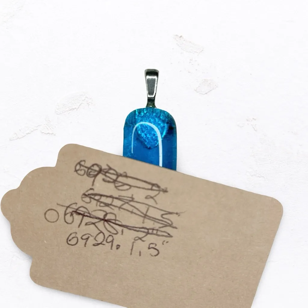 6939. Turquoise Handmade Blue Glass Pendant - Image 6
