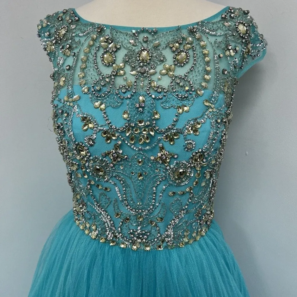 Sherri Hill Prom Dress Turquoise Blue Beaded Altered Size 10 - Image 2