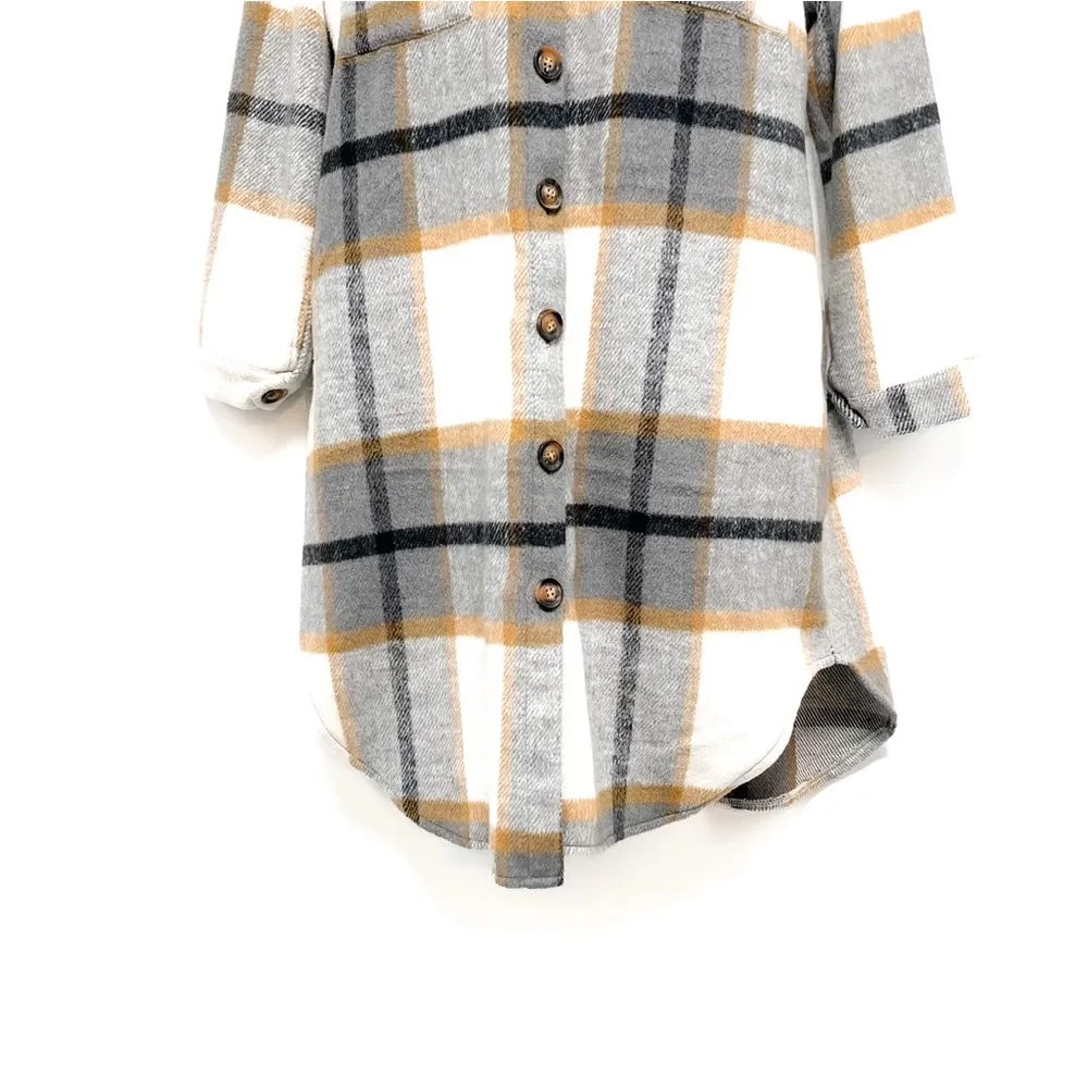 Plaid Flannel Button Long Shacket Shirt Jacket Peacoat Trench Coat Small - Image 9