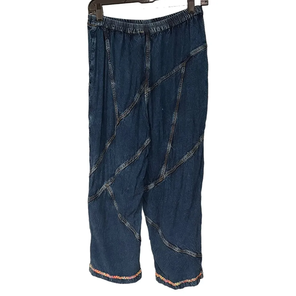 Vintage Sacred Threads Denim Flowy Boho Indie Hippie Harem Pants, Sz M - Image 2