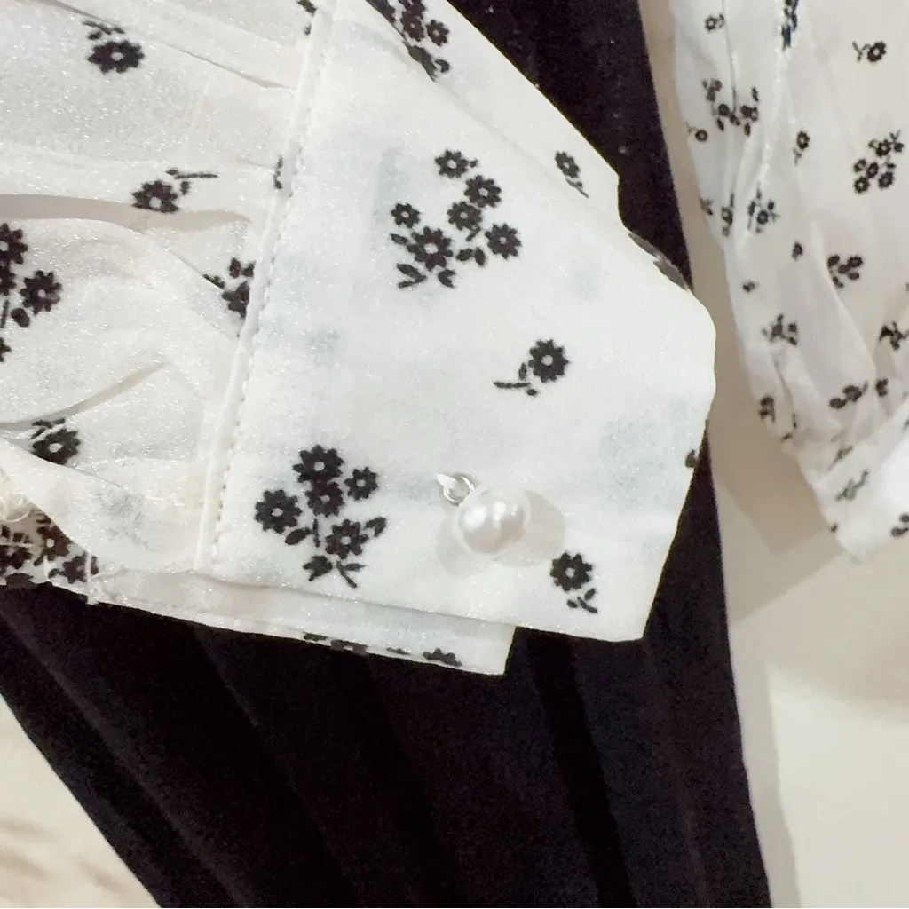 J.ING Jing Black Velvet with Sheer Sleeve Midi Dress Size L NWT Size L - Image 7