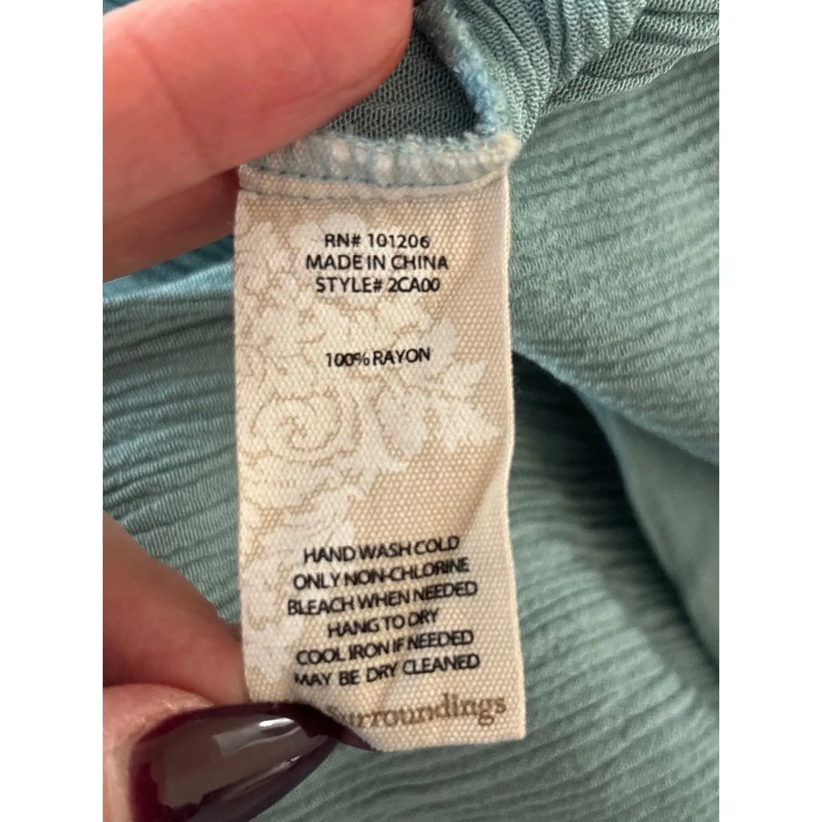 Soft Surroundings Green Crinkle Rayon Button Front Maxi Shirtdress Size Medium - Image 6