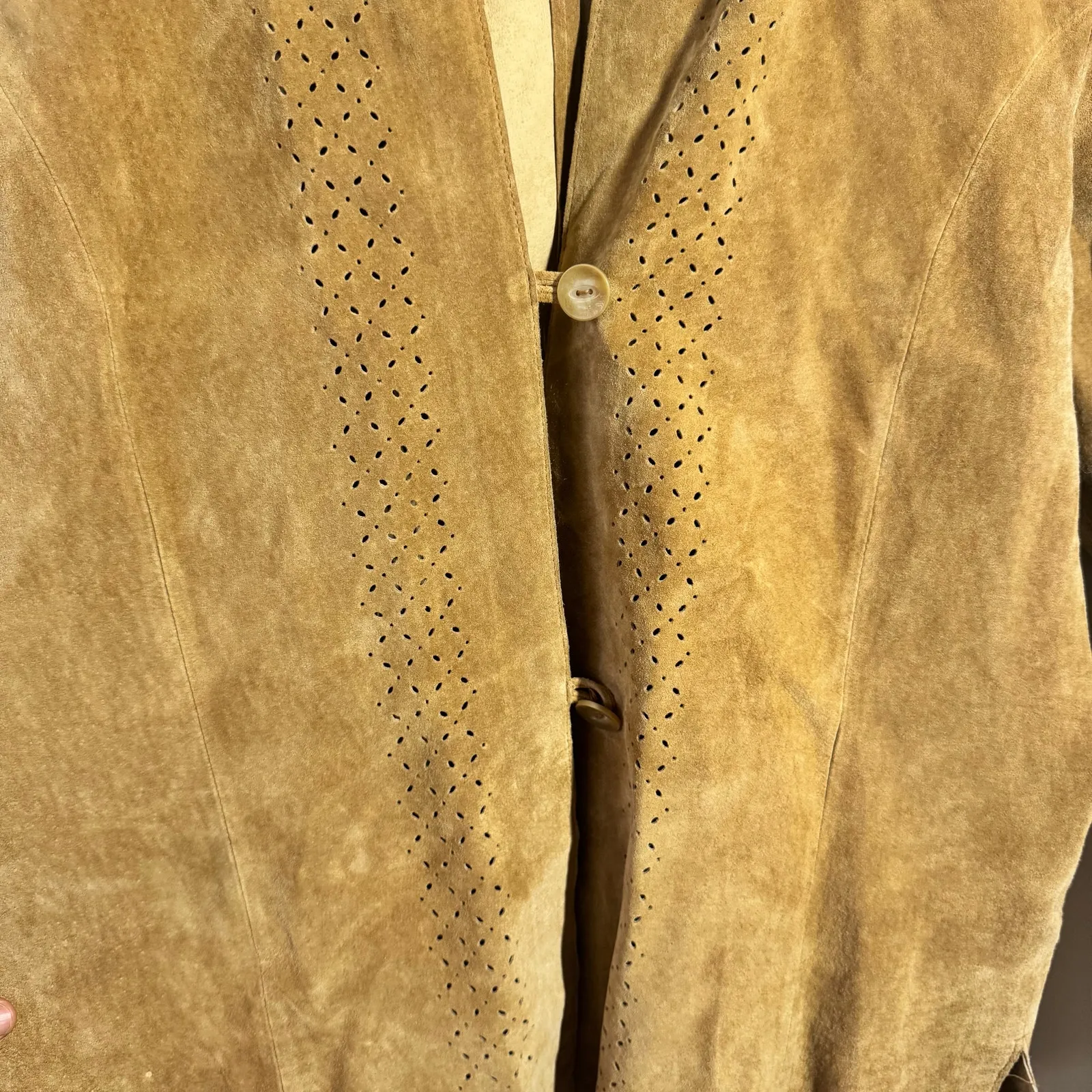 Marsh Landing Suede Jacket Women M Tan Rustic Perforated Leather Western Boho - Image 9