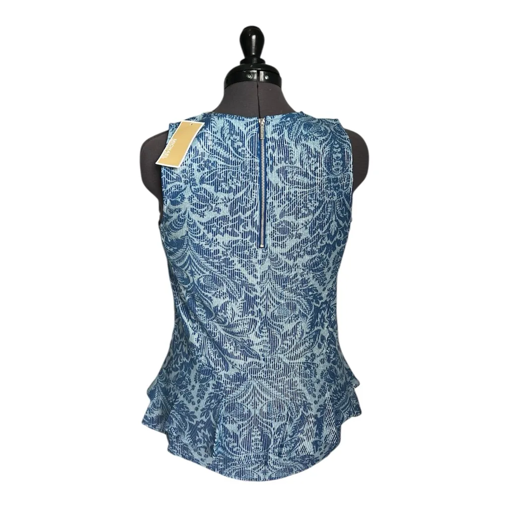 MICHAEL Michael KORS NWT Navy&Blue Damask Metallic Top Sleeveless Peplum Size M - Image 4