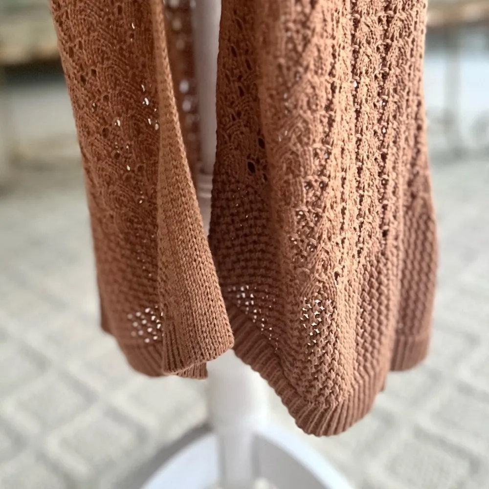 Marled Long Duster Tan Brown Open Front Knit M Long Sleeve Maxi Chic Pockets Size M - Image 8