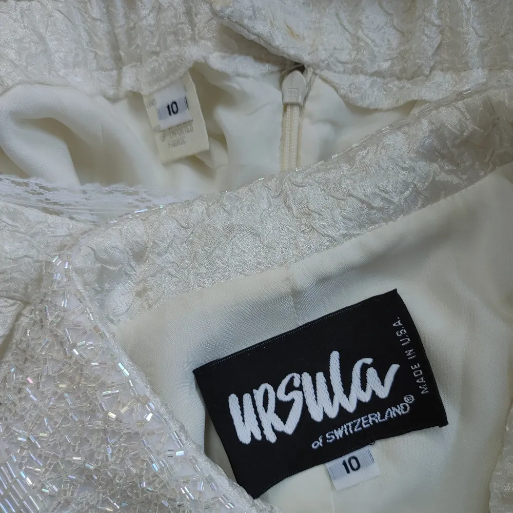 Vintage Ursula of Switzerland Ivory Sequin Collar Skirt Suit Set Size 10 - Image 12