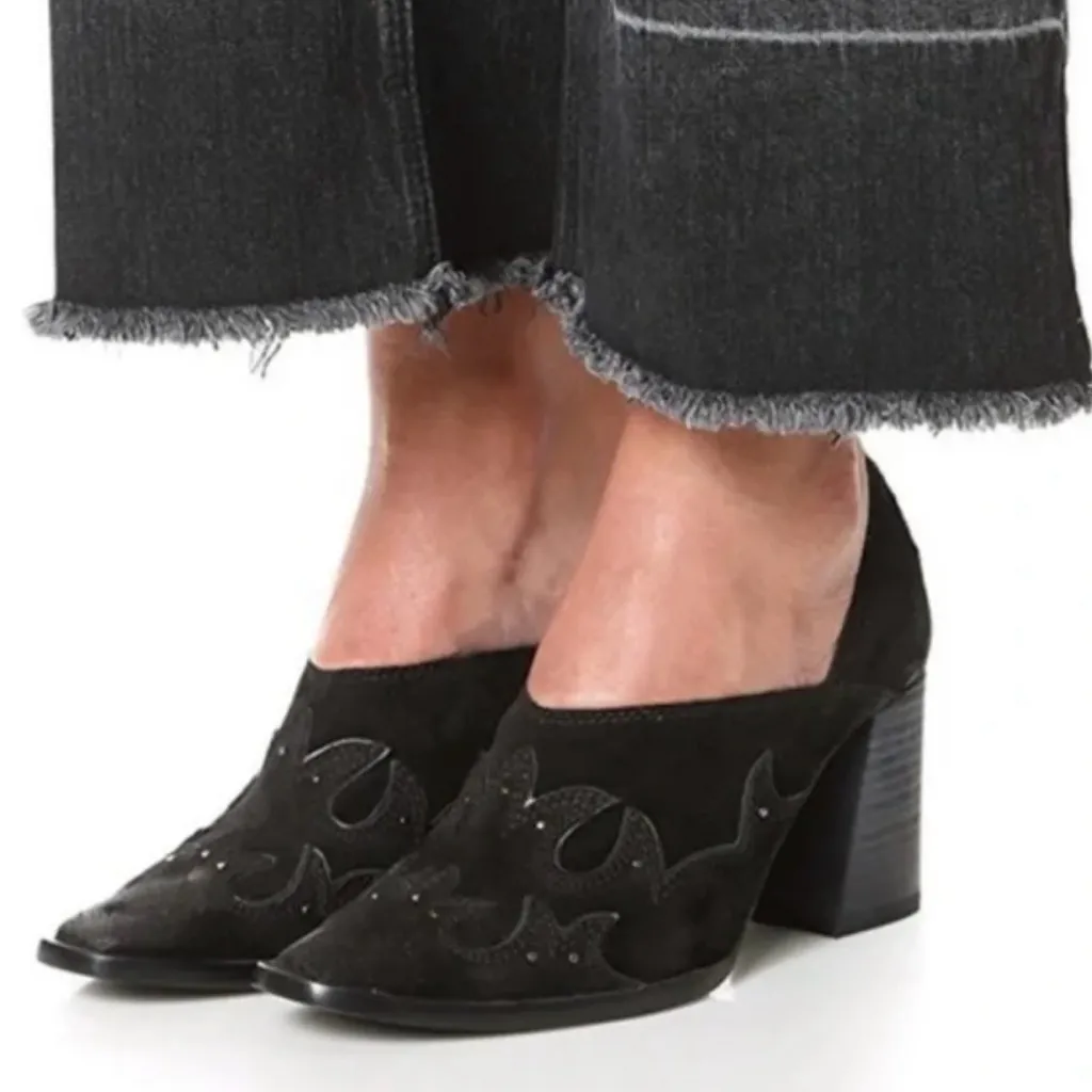 Free People Alamo Booties Black Suede Leather 38 7.5/8 Shoes Studs Western Heels - Image 11