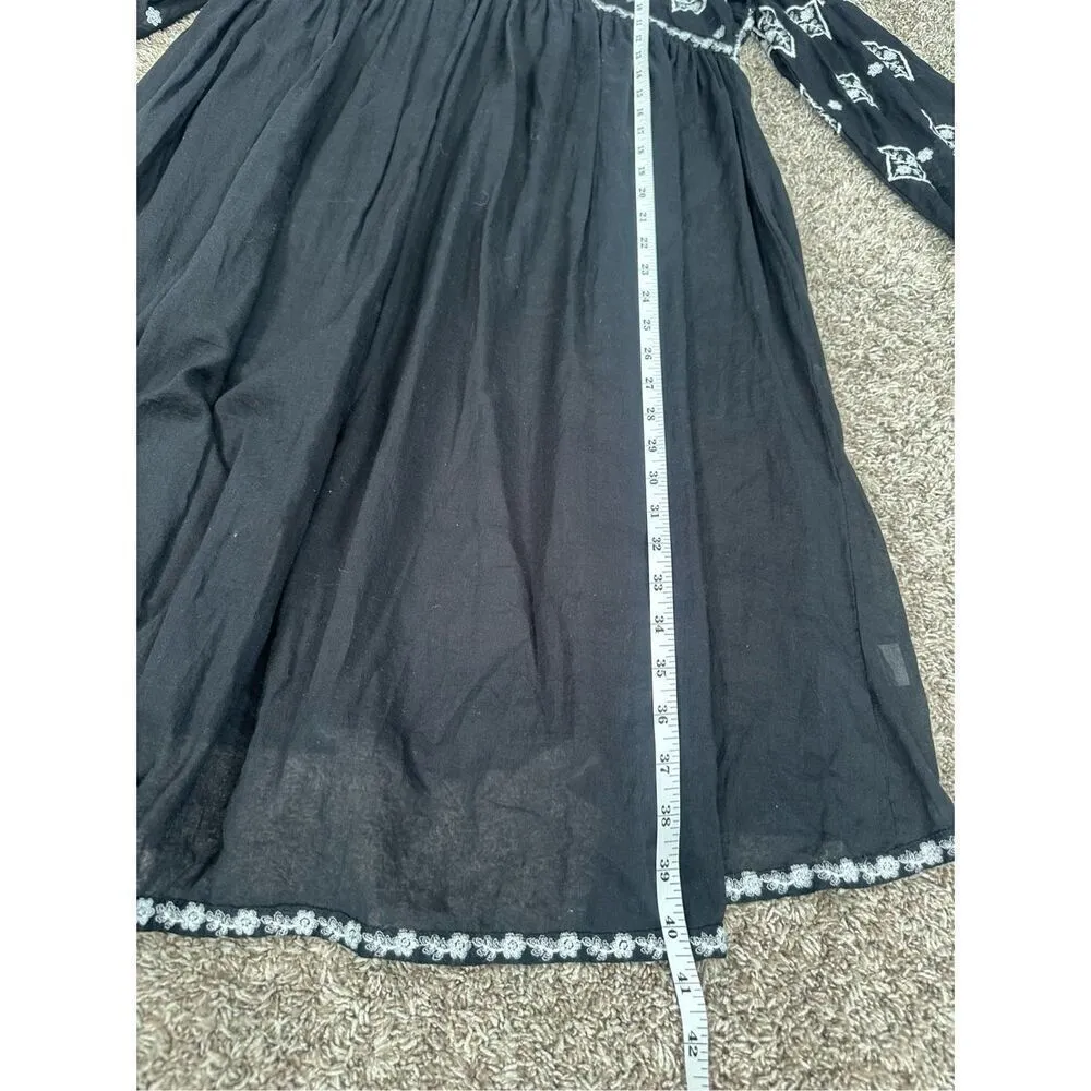 dolma embroidered mini babydoll dress long sleeves deep v neck black/white XL - Image 11