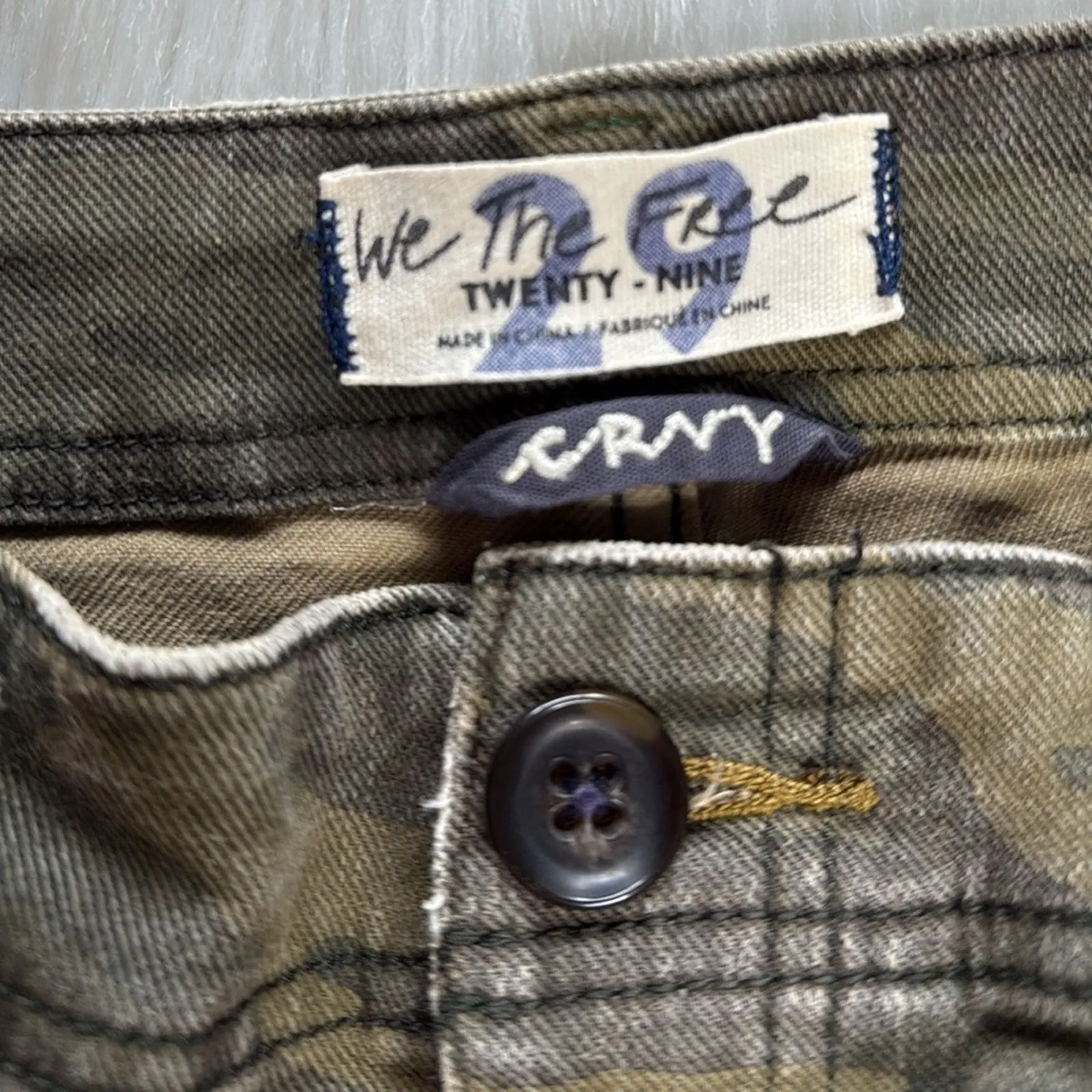 Free People Green Camo Denim Santa Cruz Shorts - Image 5