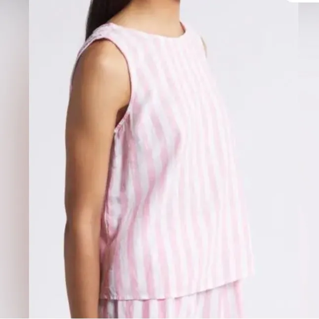 Beach Lunch Lounge Linen Blend Pink & White Striped Sleeveless Tank Top L - Image 5
