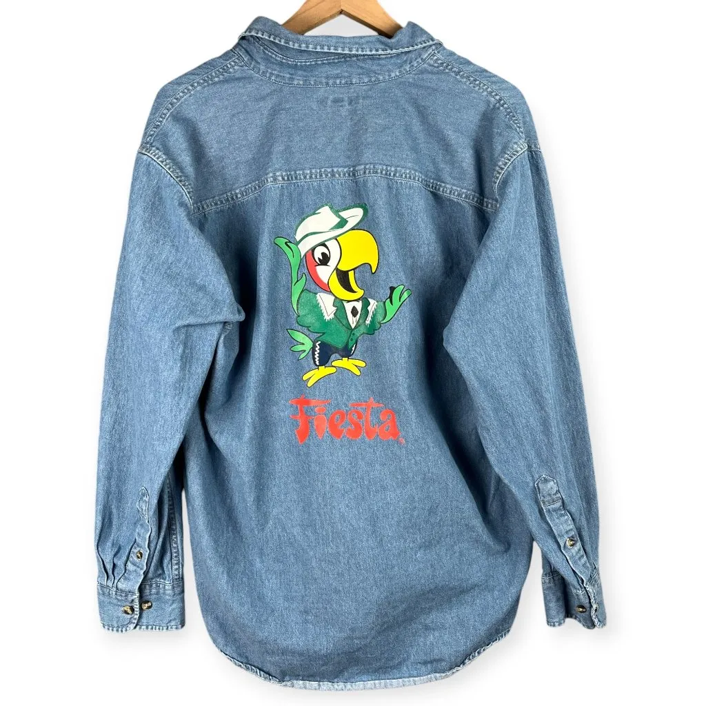Port Authority Fiesta Graphic Denim Button Up Shirt Size L Long Sleeve Cowboy - Image 4