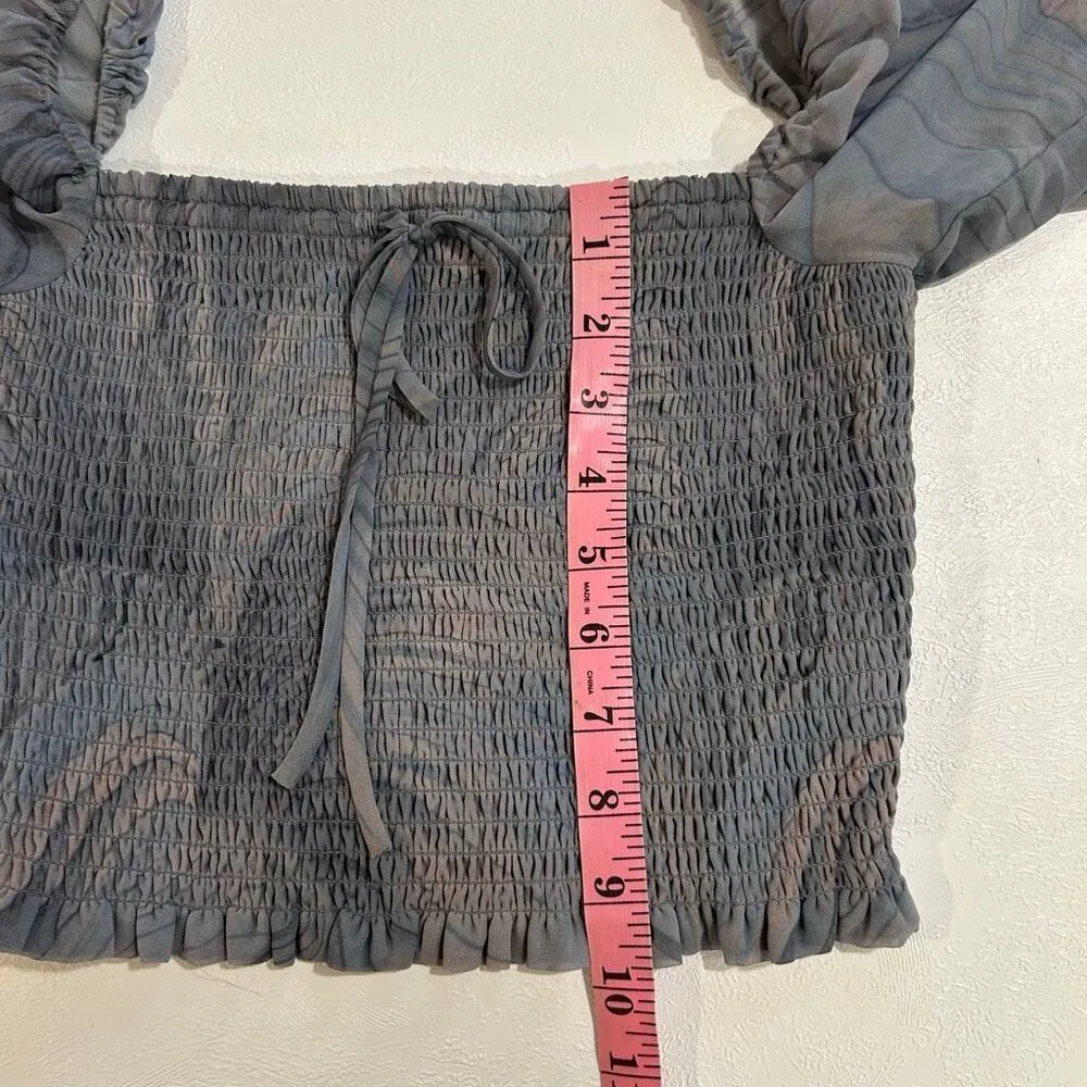 Wilfred Aritzia Sheer Gray Smocked Puff Sleeve Crop Top Size S Romantic Eveningw - Image 5