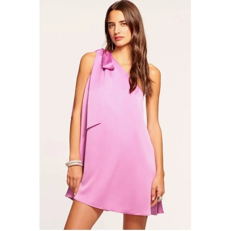 NEW Ramy Brook Pink One Shoulder Mini Dress Size 2 Sleeveless Bow Detail $495 - Image 2