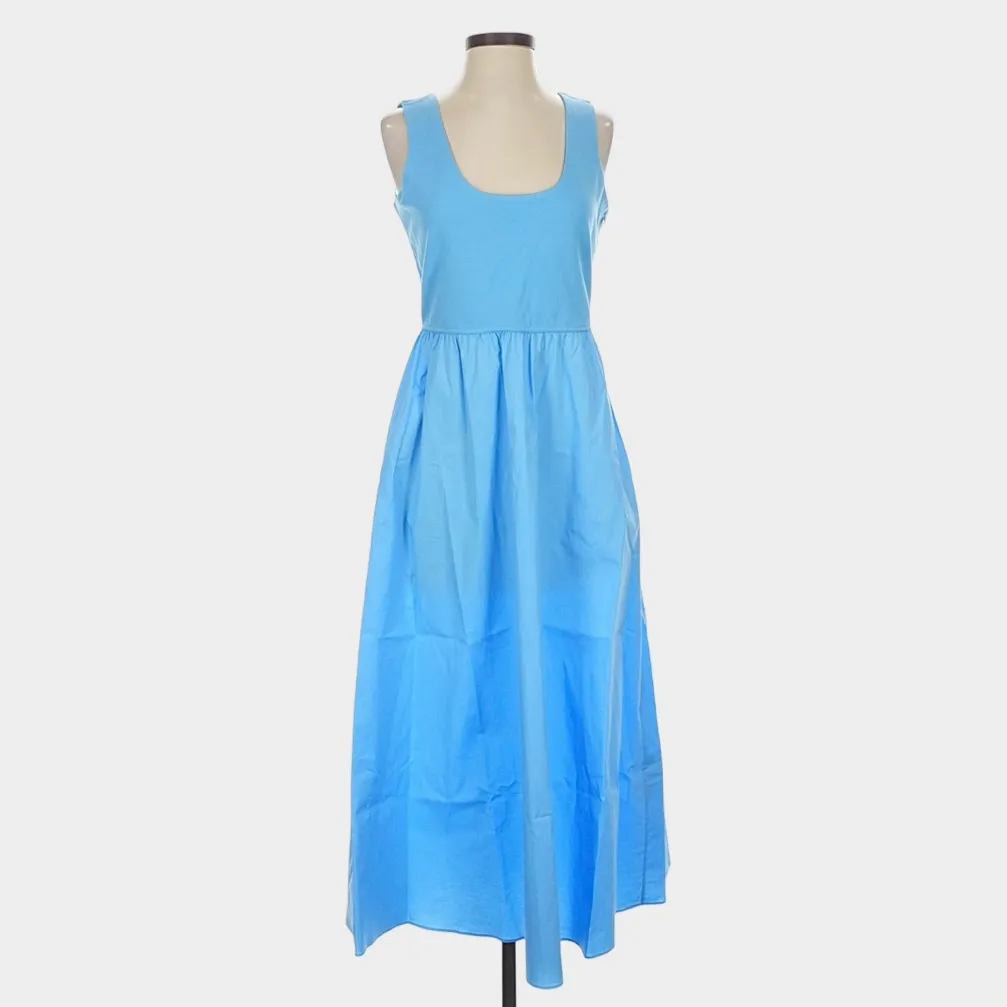 Theory Combo Poplin Midi Dress Oasis Blue Sleeveless Small - Image 4